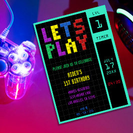 Retro Arcade Game Kids 1:a födelsedag Party Inbjudningar