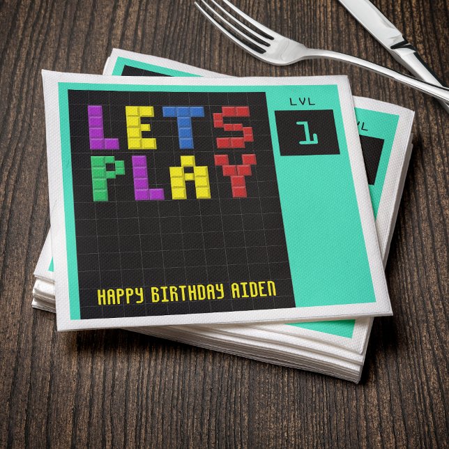 Retro Arcade Game Kids 1:a födelsedag Party Pappersservett (Retro Arcade Game Kids 1st Birthday Party Napkins
)