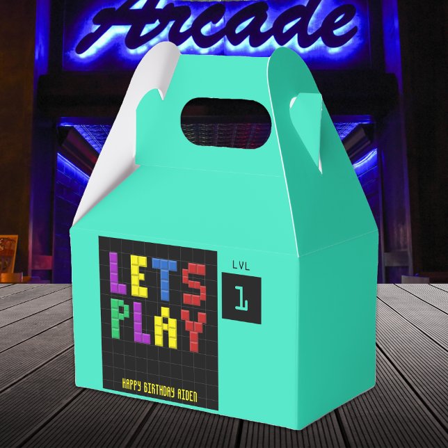 Retro Arcade Game Kids 1:a födelsedag Party Presentaskar (Retro Arcade Game Kids 1st Birthday Party Favor Box)