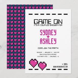 retro arcade GAMER BRÖLLOP dusch ROSA KÄRLEK Inbjudningar