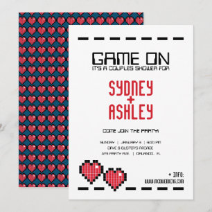retro arcade GAMER BRÖLLOP-paret dusch RED KÄRLEK Inbjudningar