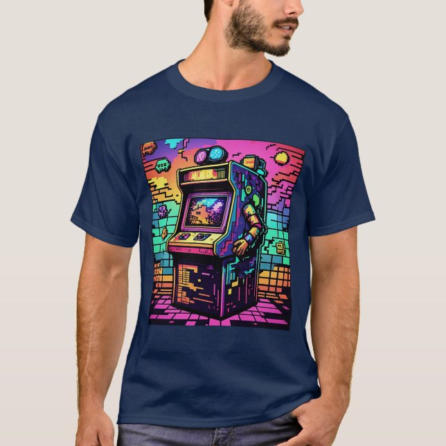 Retro Arcade Gamer T-Shirt 80s Neon Aesthetic Px (Framsida)