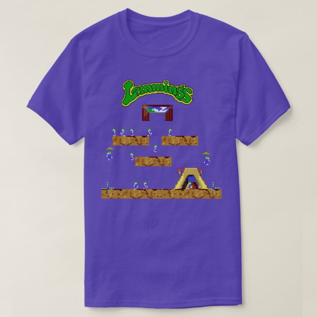 RETRO ARCADE LEMINGS PIXEL ART ILLUSTRATION T SHIRT (Design framsida)