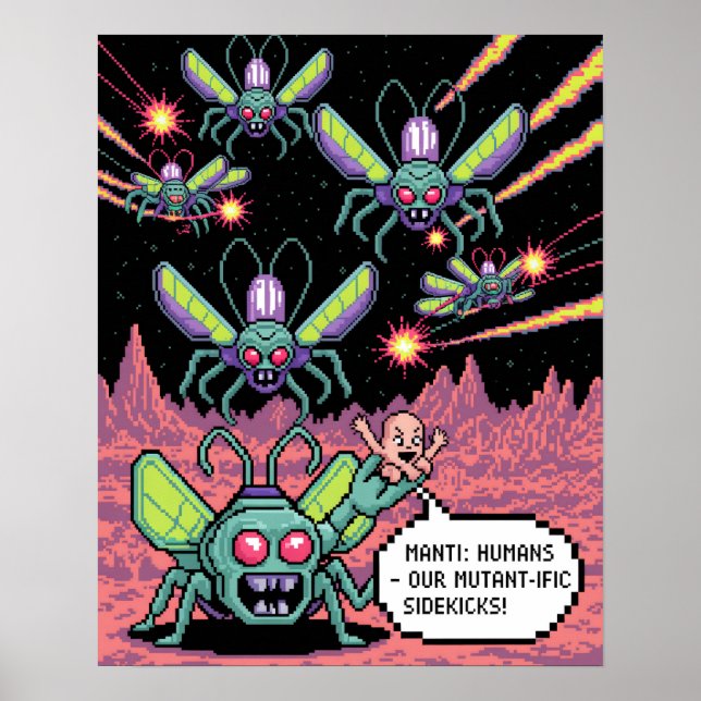 Retro Arcade Manti Aliens Pixel Art - Funny Defend Poster (Framsidan)
