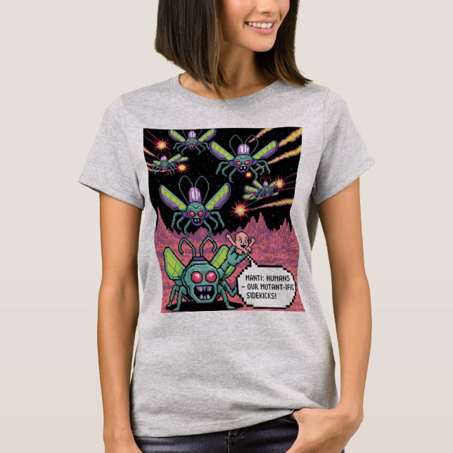 Retro Arcade Manti Aliens Pixel Art - Funny Defend T Shirt (Framsida)