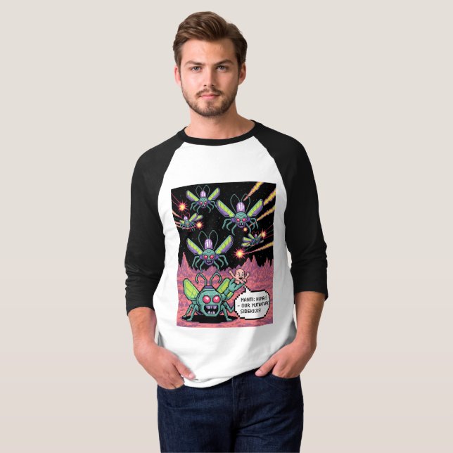 Retro Arcade Manti Aliens Pixel Art - Funny Defend T Shirt (Hel framsida)