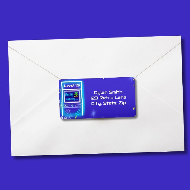 Retro Arcade Power Up-Födelsedagsfesten för spel Adressetikett (Skapare uppladdad)