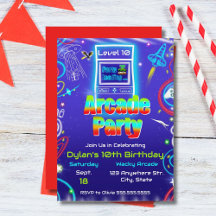 Retro Arcade Power Up-Födelsedagsfesten för spel