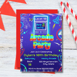 Retro Arcade Power Up-Födelsedagsfesten för spel Inbjudningar