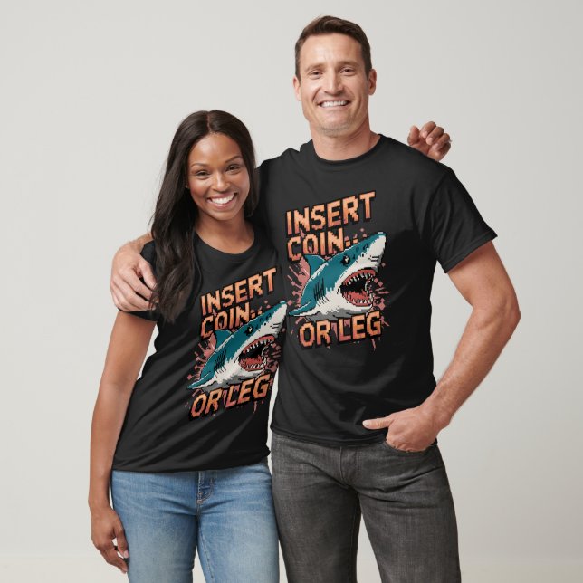 Retro Arcade Shark Attack Pixel Art T Shirt (Unisex)