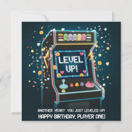 Retro Arcade-Thrade Birthday - "Nivå upp!" Spelare Kort