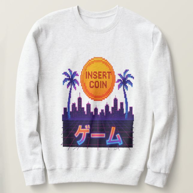 Retro Arcade Vibes - Infoga design för myntpixelbi Lång Ärmad Tröja (Design framsida)