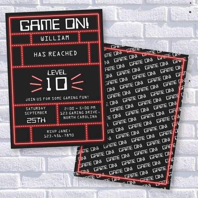 Retro Arcade-videospel Neon Barns födelsedag Inbjudningar (Retro Arcade Video Game Neon Kids Birthday Invitation)