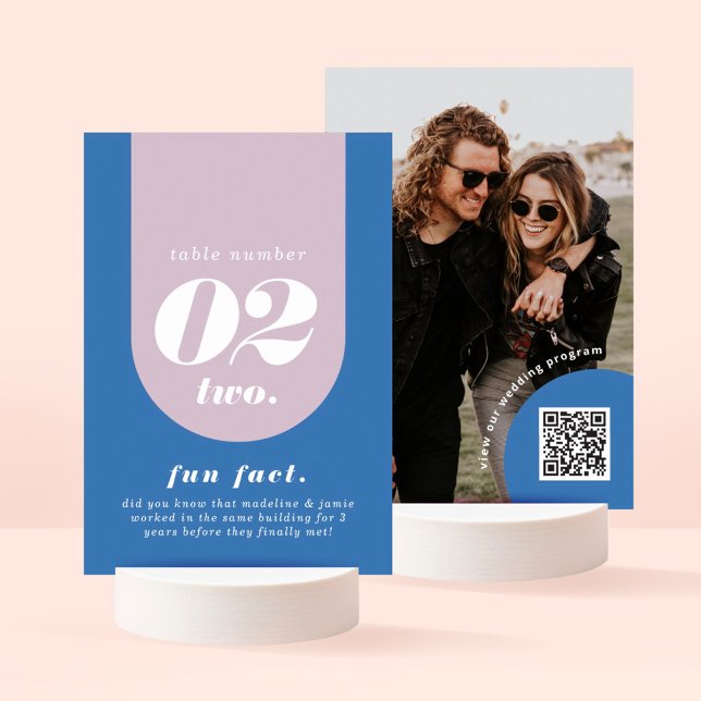 Retro Arch Blue & Lila Couples Roligt Fact & Photo Bordsnummer (Skapare uppladdad)