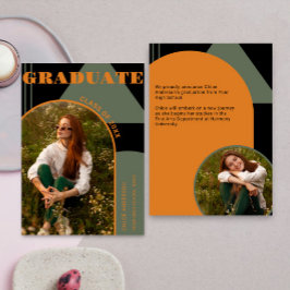 Retro Arch Grönt Orange 2 Foto Grad-meddelande Inbjudningar