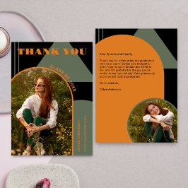 Retro Arch Grönt & Orange 2 Photo Studenten Tack Kort