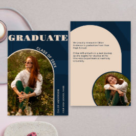 Retro Arch Navy Blue 2 Photo Grad Announcement Inbjudningar