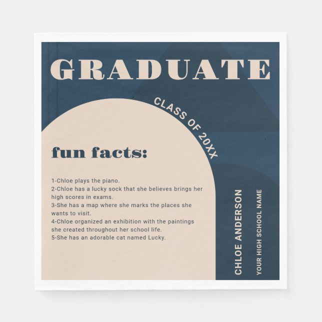 Retro Arch Navy Blue Roligt Facts Studenten Pappersservett (Framsidan)