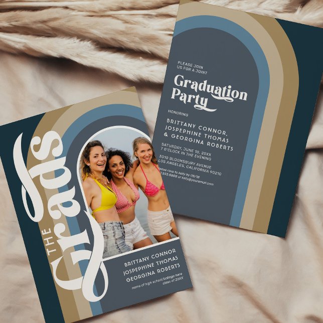 Retro Arch Photo 2025 Blue Joint Studentfest Inbjudningar (Skapare uppladdad)