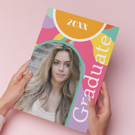 Retro Arch Photo 70 s Rosa Studenten Inbjudningar