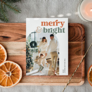Retro Arch Photo Merry & Bright Julkort