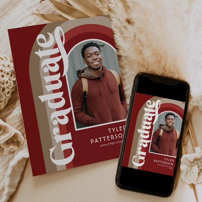 Retro Arch Röd Foto 2025 Examen Meddelande (Skapare uppladdad)