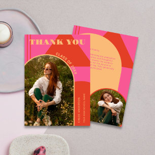 Retro Arch Rosa & Orange 2 Photo Studenten Tack Kort