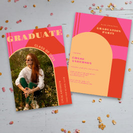 Retro Arch Rosa & Orange Photo Studenten Inbjudningar