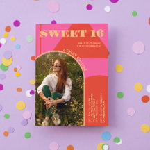 Retro Arch Rosa & Orange Photo Sweet 16 Birthday