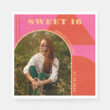 Retro Arch Rosa & Orange Photo Sweet 16 Birthday