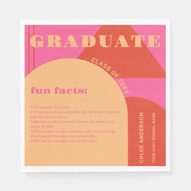 Retro Arch Rosa & Orange Roligt Facts Studenten Pappersservett (Framsidan)