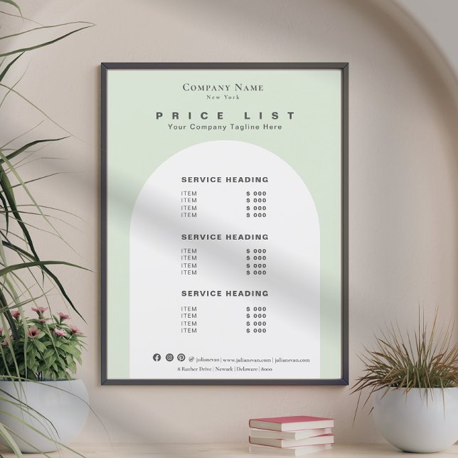 Retro Arch Sage Grön Skönhetstjänst Prislista (Retro Arch Sage Green Beauty Service Price List)