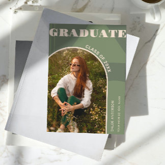 Retro Arch Sage Grönt Photo Grad-meddelande Inbjudningar