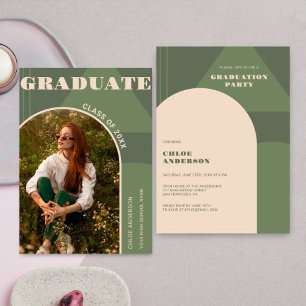 Retro Arch Sage Grönt Photo Studenten Inbjudningar