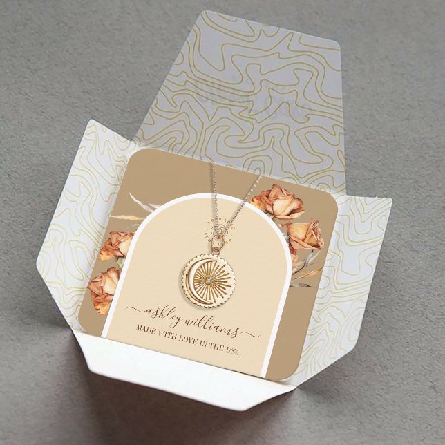 Retro Arch Script Ro Jewelry Visning Fyrkantigt Visitkort (Retro Arch Script Rose Jewelry Display Square Business Card)