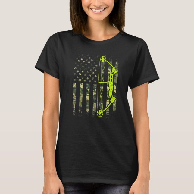 Retro Archery Compound Bow USA flagga Archer 4:e a T Shirt (Framsida)