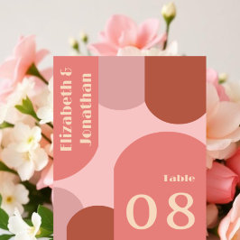 Retro Arches Coral Rosa Bröllop Bordsnummer
