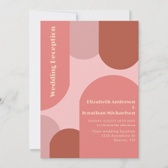 Retro Arches Coral Rosa Wedding Reception Inbjudningar (Framsida)