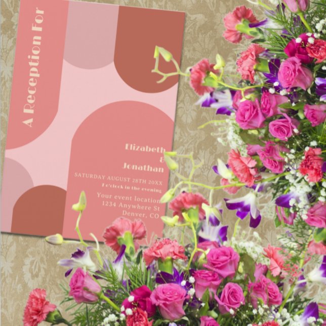 Retro Arches Coral Rosa Wedding Reception Tilläggskort (Skapare uppladdad)