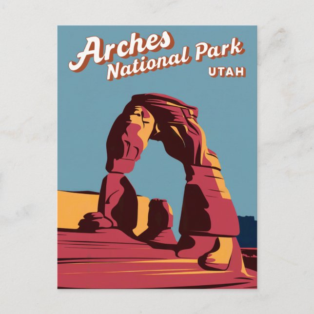 Retro Arches National Park Utah Illustration Helg Vykort (Framsida)
