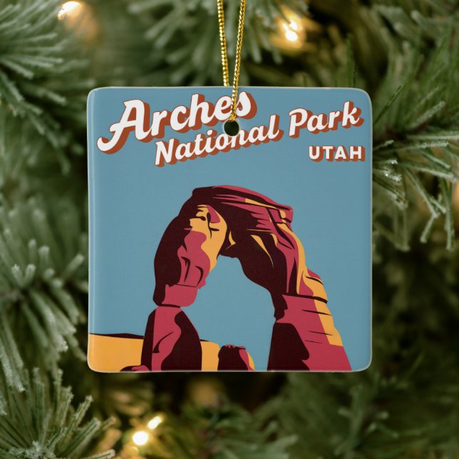 Retro Arches National Park Utah Illustration Julgransprydnad Keramik (Träd)