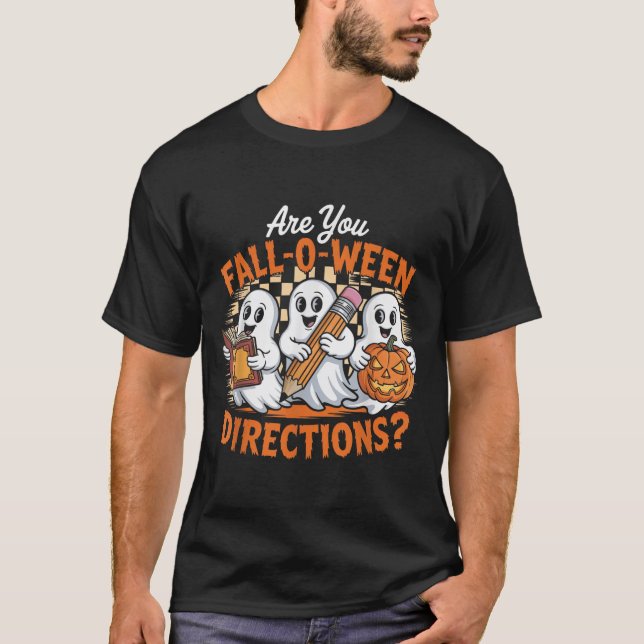 Retro Are You Fall O Ween Directions Ghost Hallowe T Shirt (Framsida)