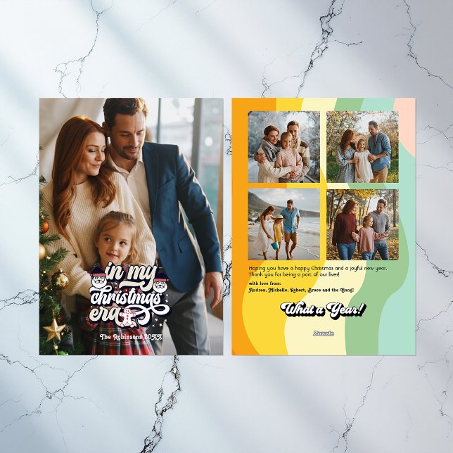 Retro "Årets höjdpunkter" Säsongsbilder Julkort (Retro "Year in Review" Seasonal Photos Holiday Card)