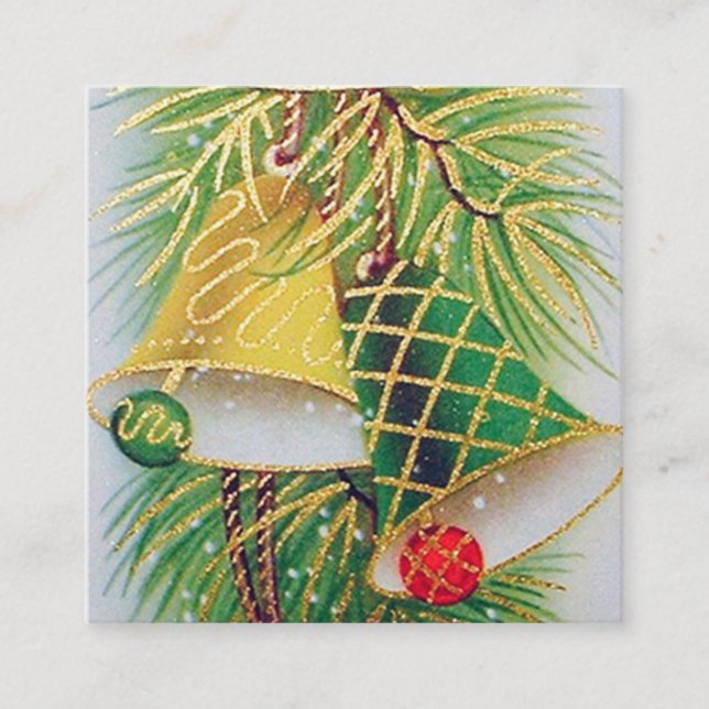 Retro-årgång jul-klockor fyrkantigt visitkort (Framsida)