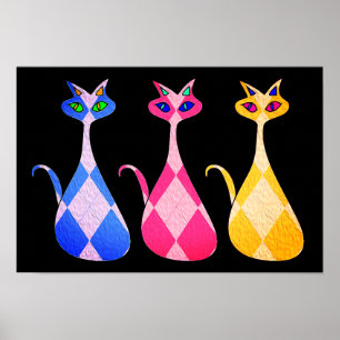 Retro Argyle Cats Poster Skriv ut