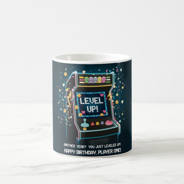 Retro Arkad-Inspirerad Födelsedag - "Level Up!" Sp Kaffemugg (Center)