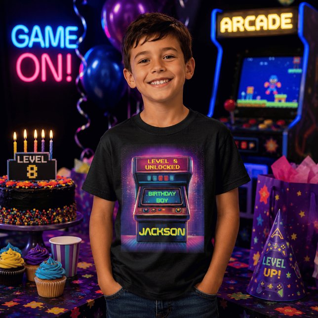 Retro Arkad Level Up Födelsedags T-Shirt för Pojka (Skapare uppladdad)