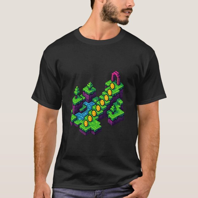 Retro Arkad Pixels Stad Löpare 8 bit Landskap Ni T Shirt (Framsida)