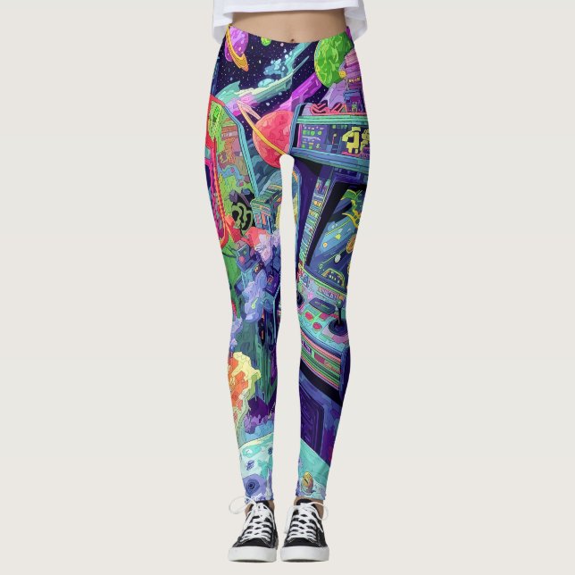 Retro Arkadmaskiner i Rymden Leggings (Framsida)