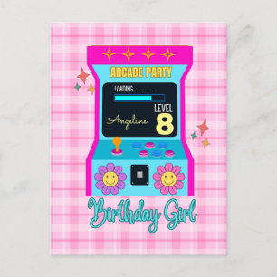 Retro arkadspel födelsedagsfest Blå Rosa Vykort